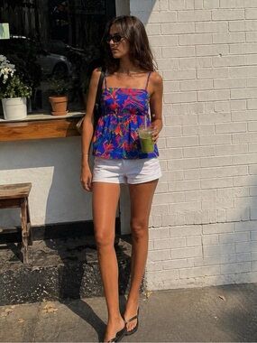 J. Crew Blue Tropical Print Spaghetti-Strap Camisole